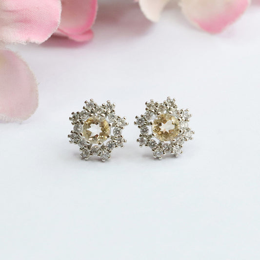 Natural Citrine Snowflake Earrings S925 Silver Needle Colorful Treasure Earrings Jewelry CB3110305 