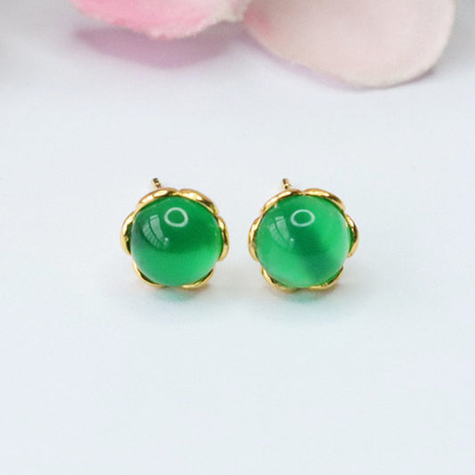 S925 silver set with natural green agate earrings chalcedony earrings jewelry MN3101003