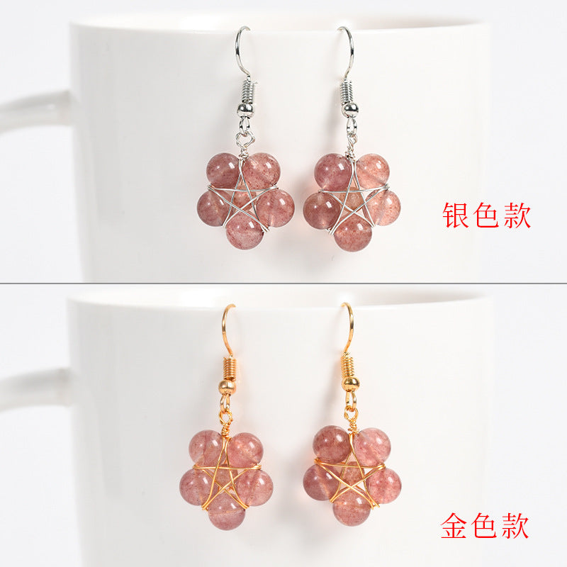 Natural crystal raw stone round beads flower jade earrings hand-wound hot-selling jewelry 