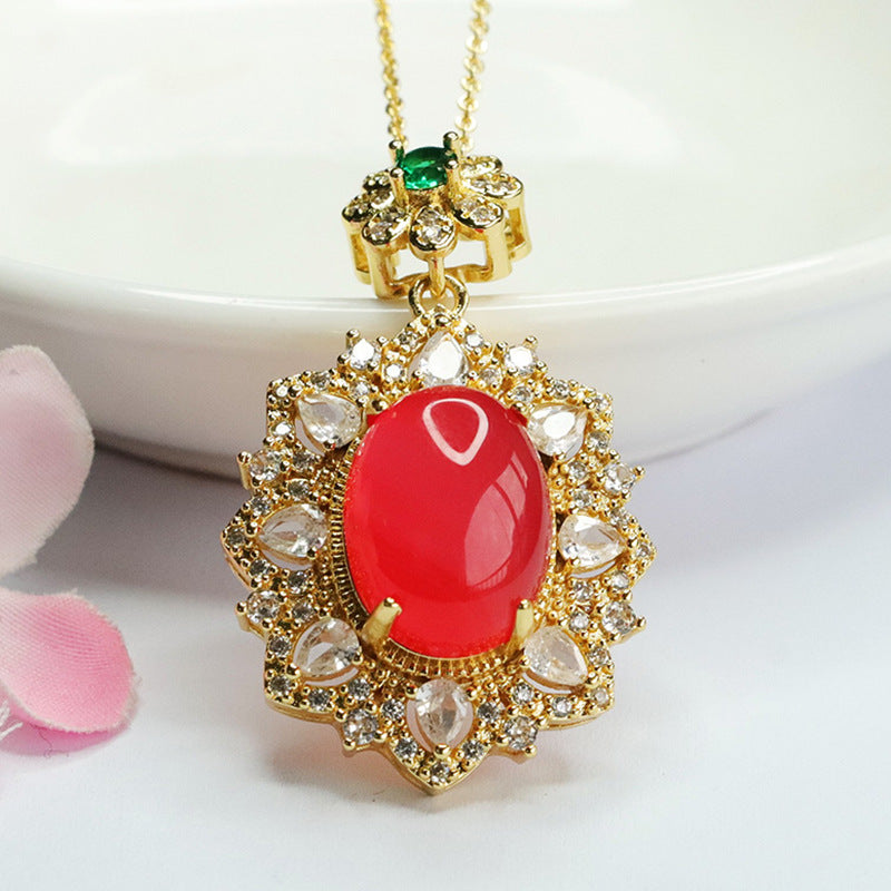 Ice green chalcedony pendant red agate yellow chalcedony full diamond pendant necklace MN4012307 