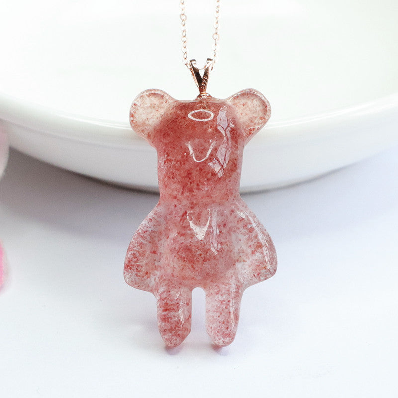 S925 Silver Inlaid Natural Strawberry Crystal Violent Bear Pendant Pigeon Blood Red Jewelry Live Delivery CB2042401 