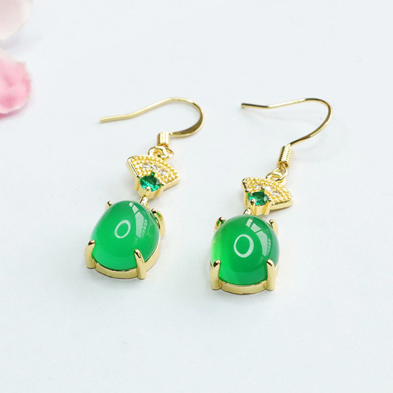 Ice green chalcedony ear red agate ear hook earrings for women new Chinese style MN4013011