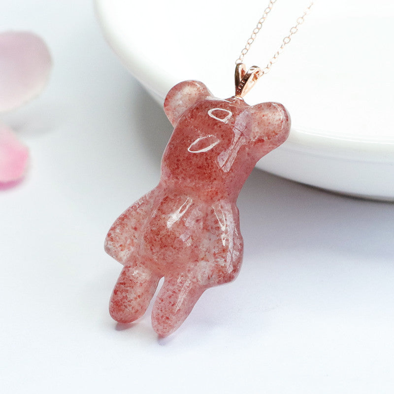 S925 Silver Inlaid Natural Strawberry Crystal Violent Bear Pendant Pigeon Blood Red Jewelry Live Delivery CB2042401 