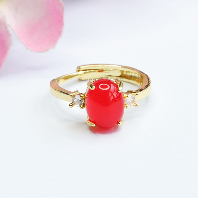 Natural chrysoprase ring pigeon blood red agate ring ethnic style MN3110502