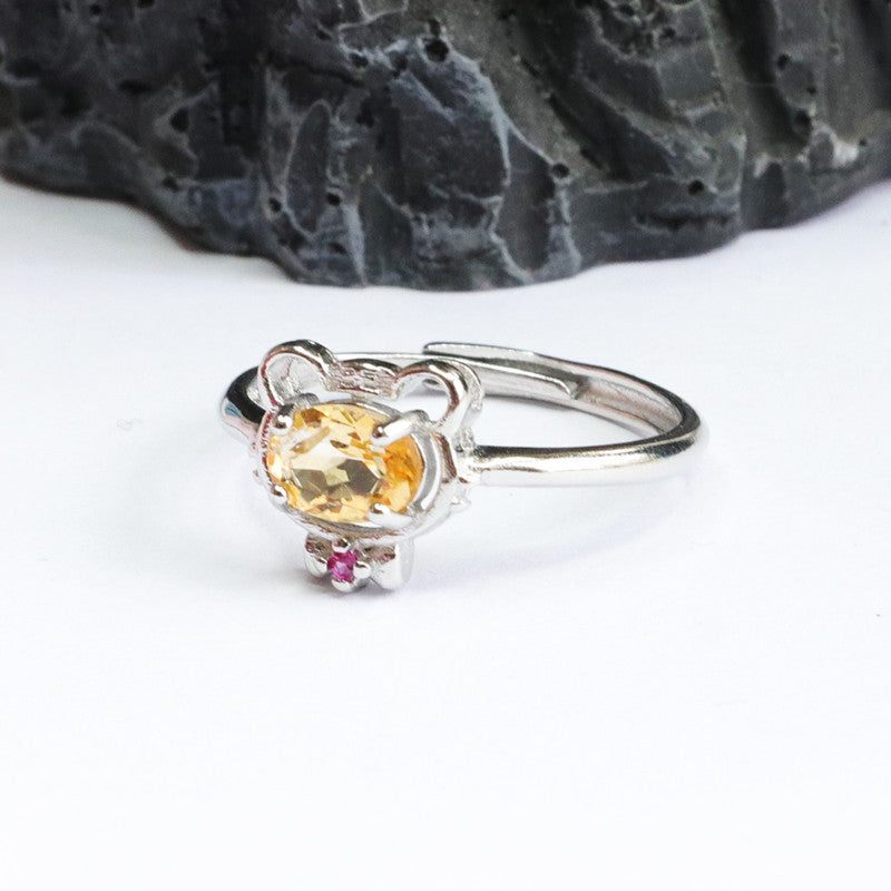 Natural citrine ring tiger tiger live mouth ring jewelry accessories CB2042312 