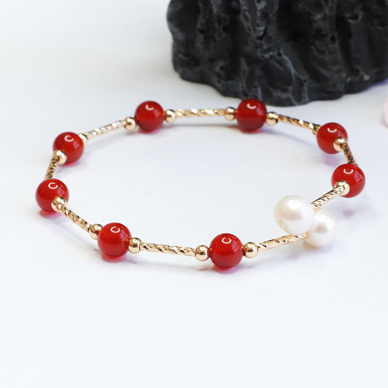 Natural red agate pearl bracelet chalcedony bracelet jewelry accessories MN2040304