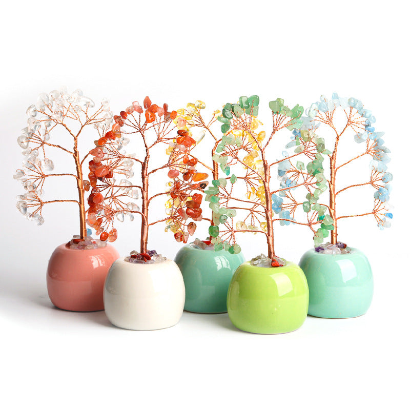 Natural crystal tree gravel pot decoration craft tree home creative office decoration crafts color modeling base 