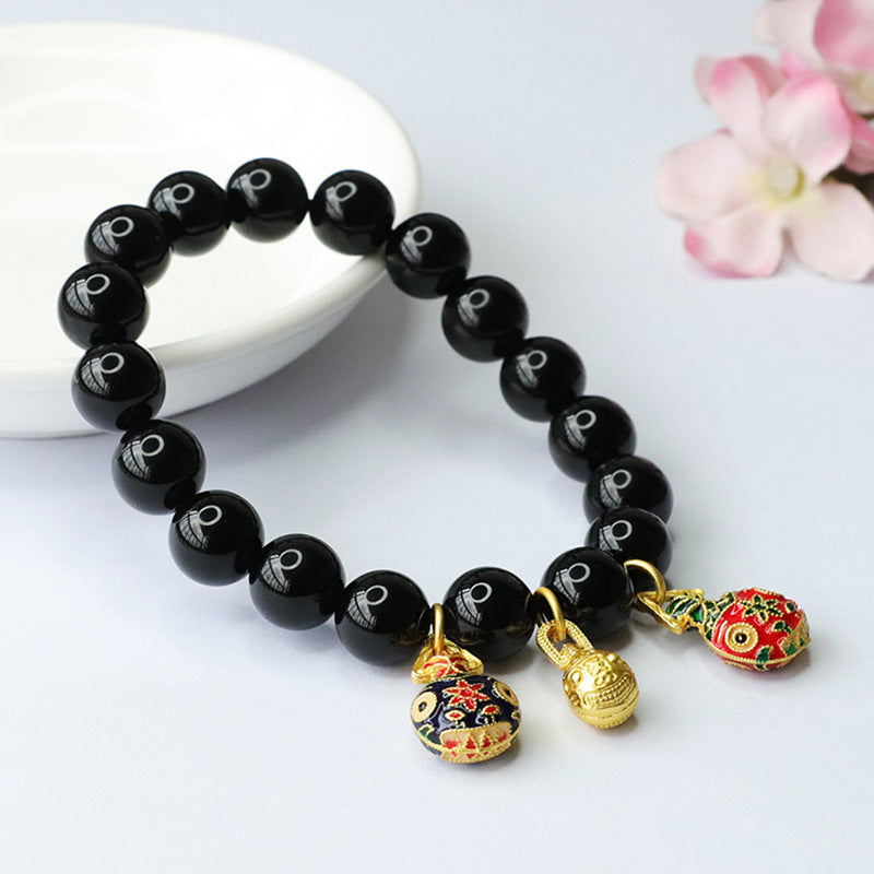 Black Agate Bracelet Gold Swallowing Beast Bracelet Crystal for Men and Women MN3091607 