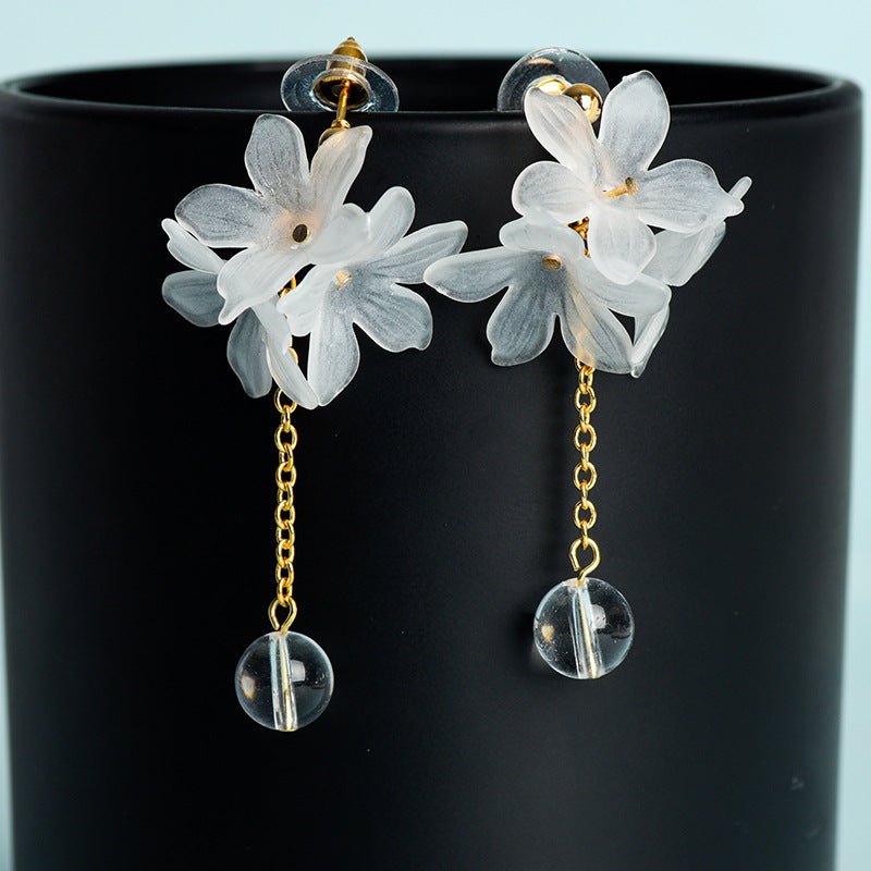 Jewelry Natural Crystal Beads Gardenia Flower Earrings European and American Creative Simple and Generous Handmade Earrings 