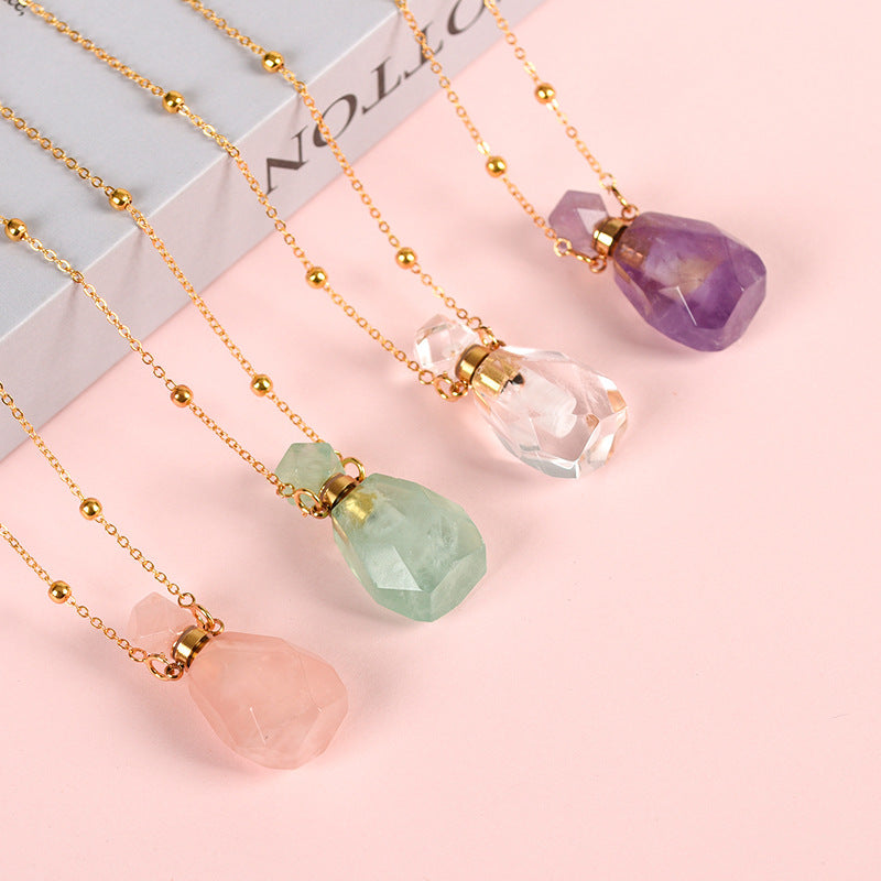 Hot selling new multi-color optional crystal perfume bottle simple personalized necklace pendant 