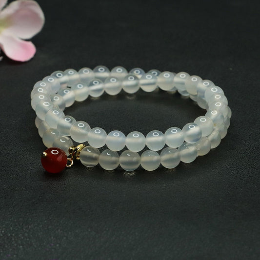 Natural white chalcedony bracelet red agate acacia bean bracelet national trend CB4030901 