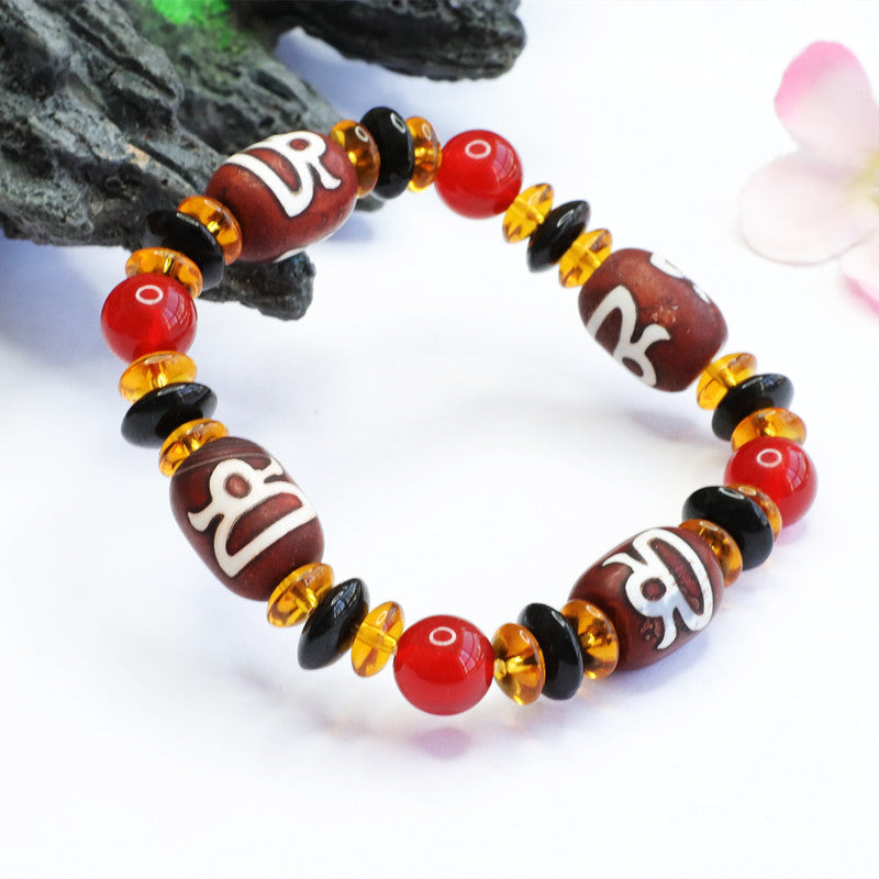 God of Wealth Dzi Beads Passing Red Agate Bracelet Chalcedony Bracelet MN20404