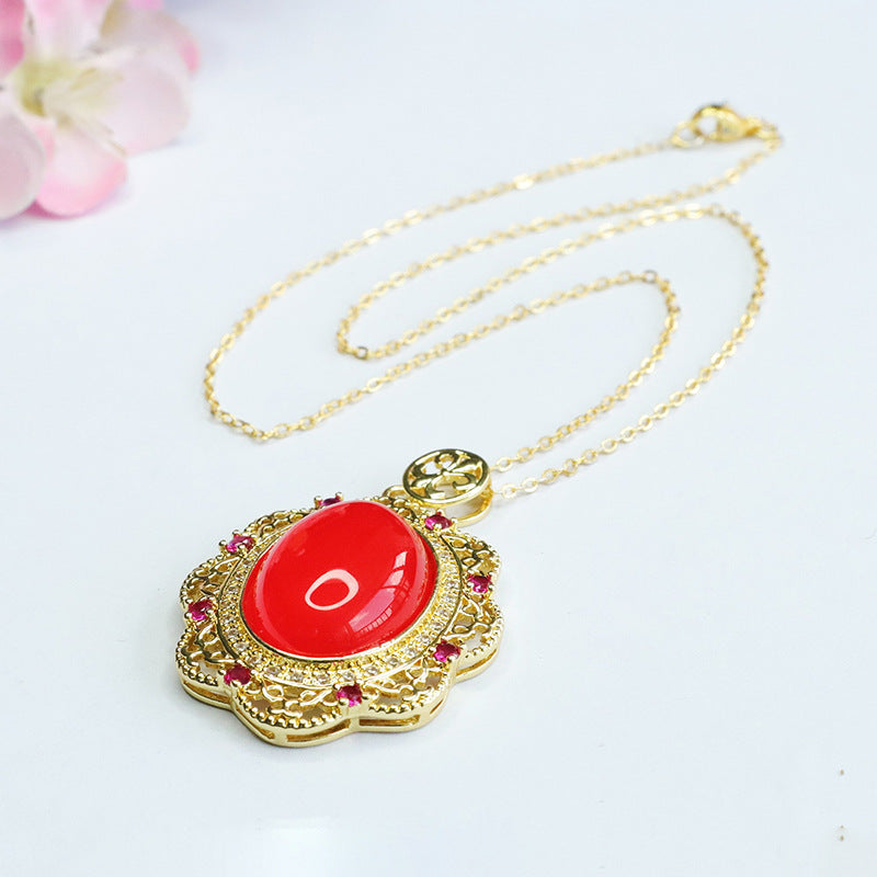 Red Agate Pendant Pigeon Blood Red Pigeon Egg Necklace Retro MN3080409