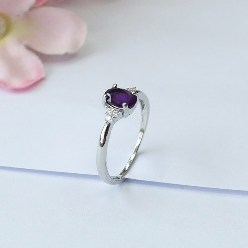 Natural Amethyst Ring Purple Colorful Jewelry Ring Retro Jewelry CB3100103 