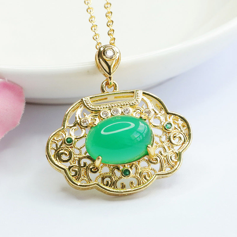 Natural red agate Ruyi lock pendant chrysoprase necklace retro jewelry MN3110511