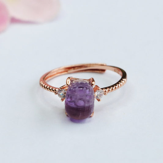 S925 silver inlaid with natural amethyst ring Pixiu jewelry CB2092006 