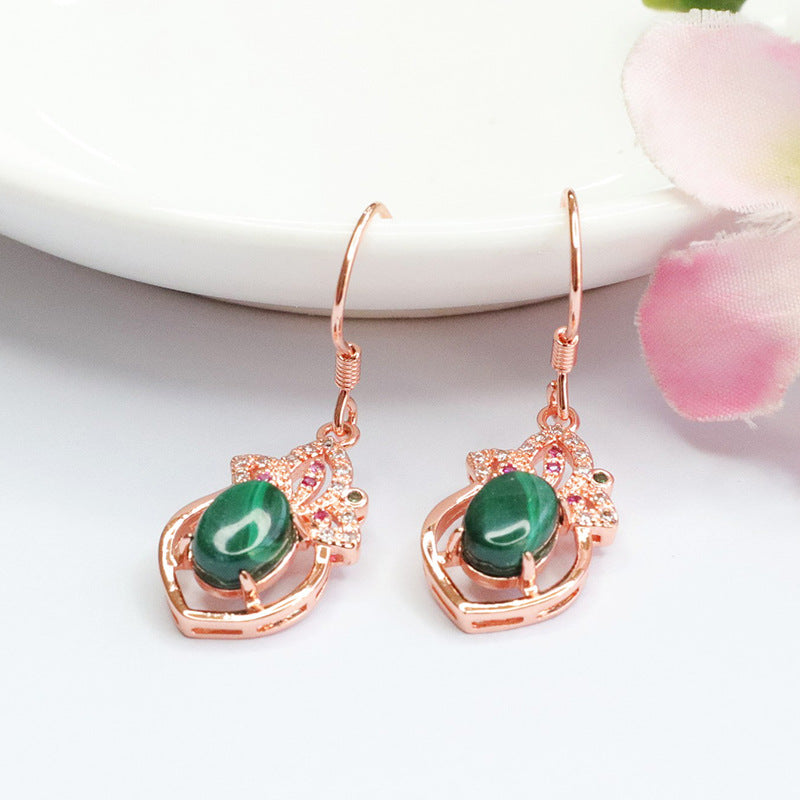 Natural malachite ear hooks colorful clover earrings women's jewelry CB3110703 