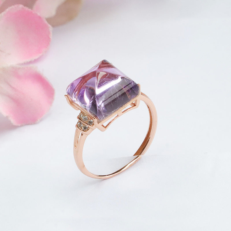 S925 silver set with natural amethyst sugar tower ring colorful treasure ring CB3102903 