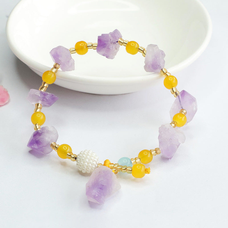 Natural Amethyst Bracelet Colored Stone Raw Stone Bracelet Nine Purple Lihuo CB4033102 