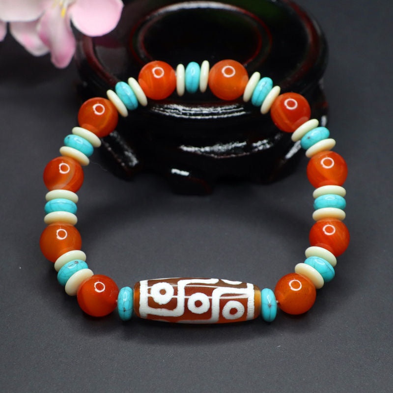 Nine-eye Dzi Bead Bucket Beads Red Agate Bracelet Chalcedony Bracelet MN1122558