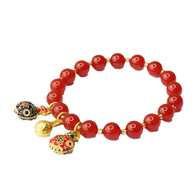 Red Agate Bracelet Enamel Swallowing Gold Beast Bracelet National Trend MN3091605