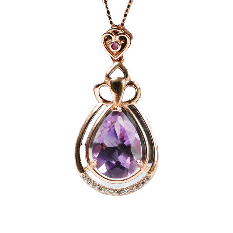 S925 silver inlaid with natural amethyst pendant water drop Brazilian colorful treasure CB2110609 