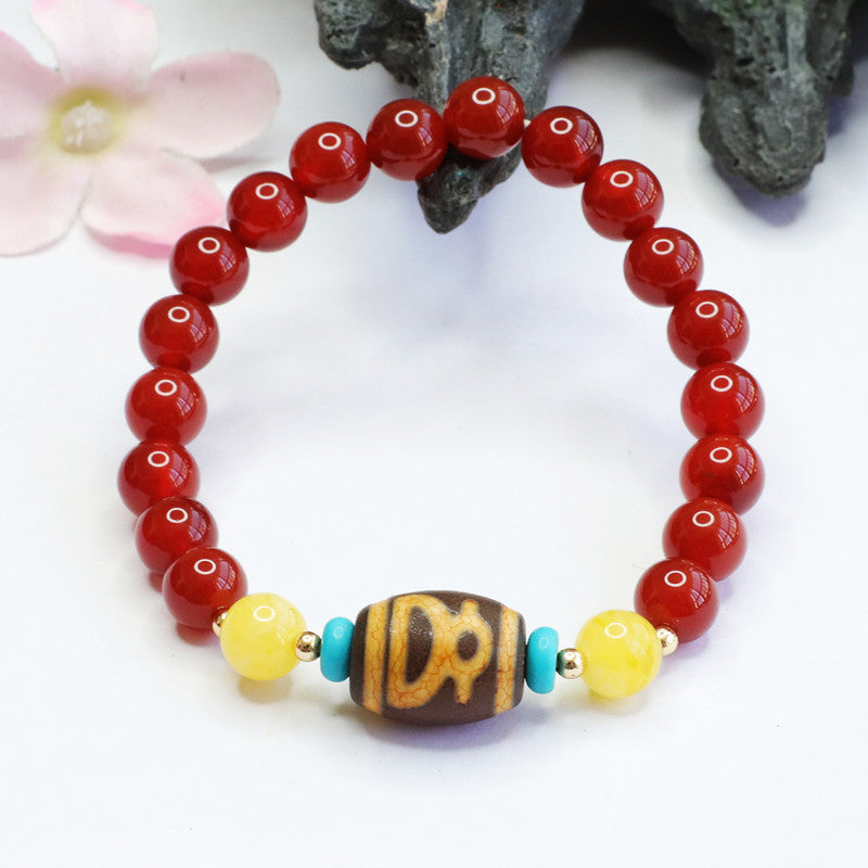 God of Wealth Dzi Beads Red Agate Bracelet Chalcedony Bracelet Jewelry MN2040404