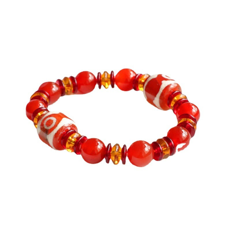 Three Eyes Dzi Bead Bracelet Tibetan Jewelry Red Agate Bracelet MN1122561