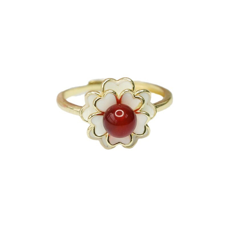 Natural red agate ring camellia ring pigeon blood carnelian MN3100101