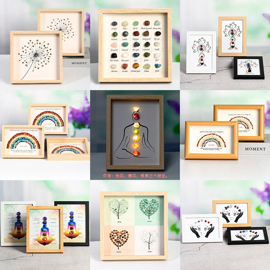 Colorful raw stone crystal painting gravel photo frame table move-in new home picture frame home festive ornaments decorations 