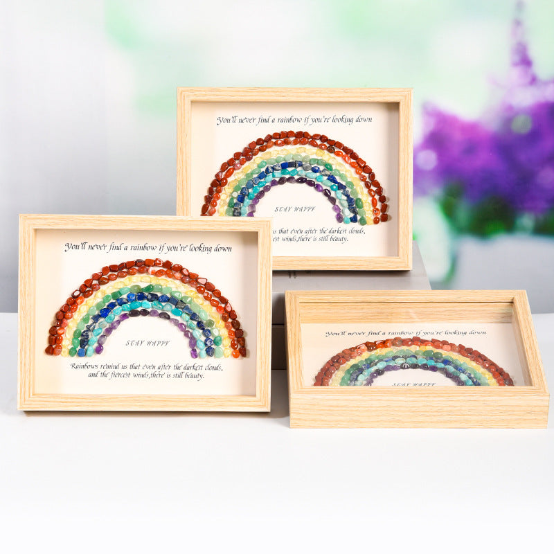 Rainbow raw stone crystal gravel photo frame table setting new tree house picture frame home festive ornament gift 