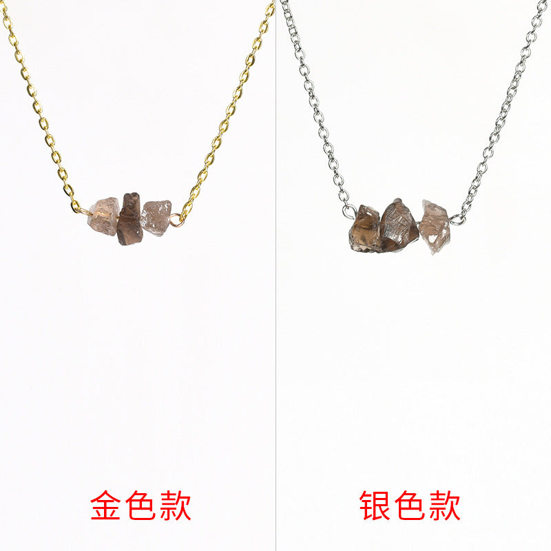 Hot selling new multi-color gravel necklace white crystal rose quartz simple personalized necklace raw stone pendant 