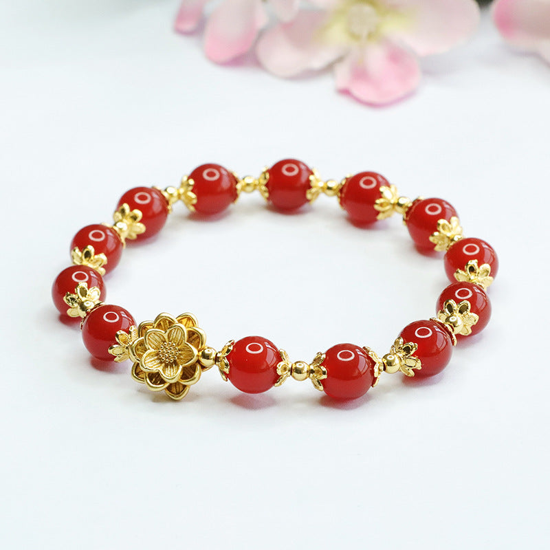 Natural Red Agate Bracelet Lotus Gypsophila Bracelet Women's Crystal Jewelry MN3030704