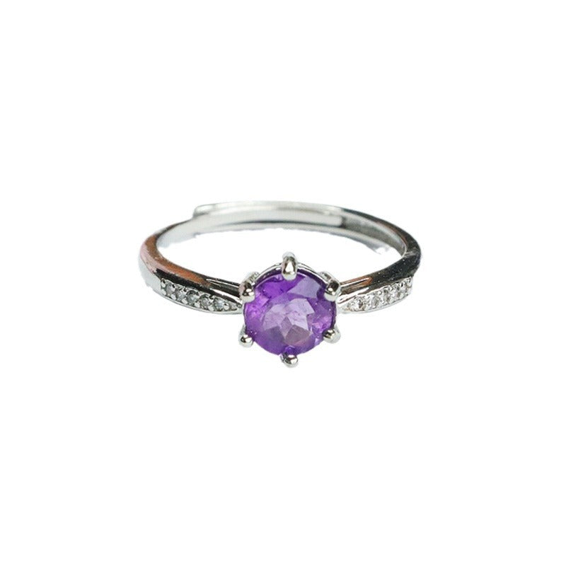 Natural Amethyst Ring Purple Colored Claw Inlaid Ring Ring CB4041801 