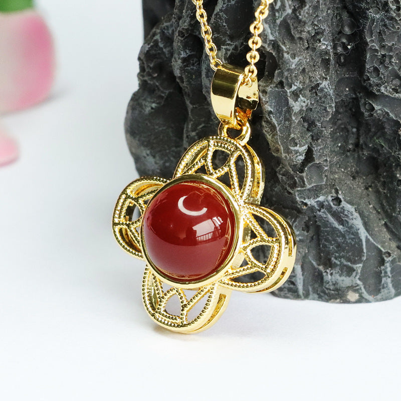 Carnelian Pendant Chalcedony Four Leaf Clover Jewelry MN3041102