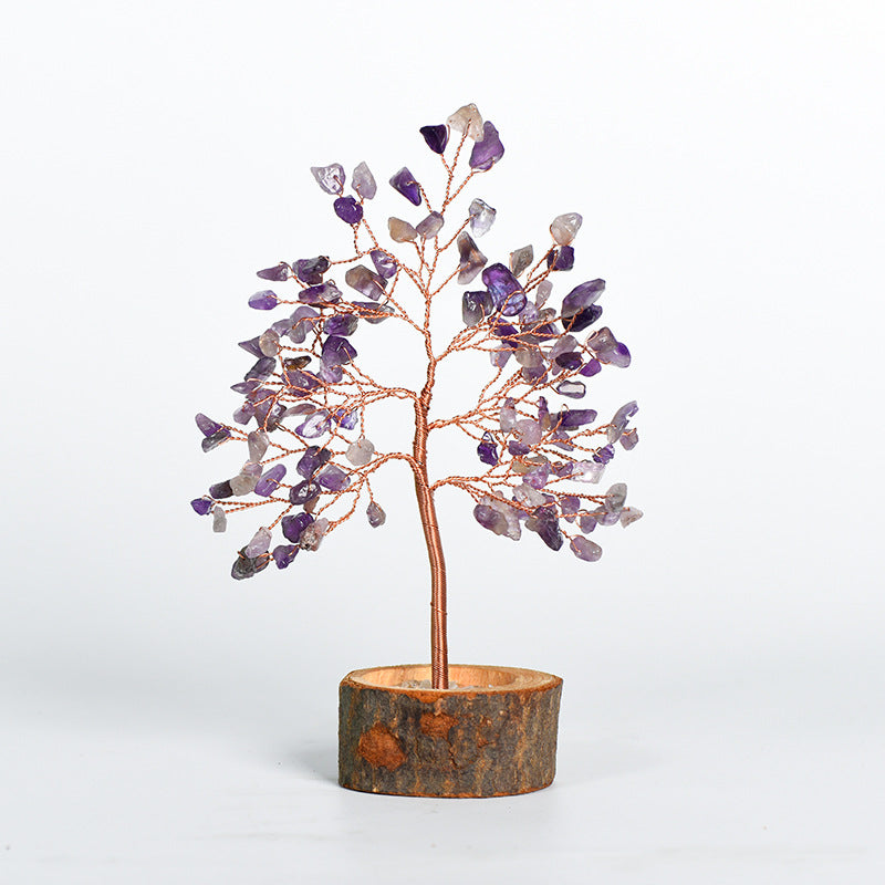 Natural crystal tree gravel solid wood ornaments crystal tree home creative office decoration crafts color modeling base 