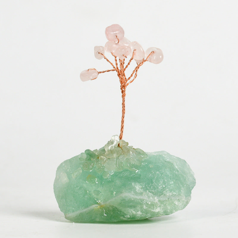 Rose quartz original stone base crystal tree ornaments handicrafts amethyst creative tree home office desk crystal tree ornaments 