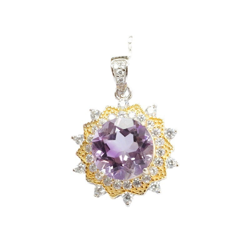 S925 silver inlaid with natural amethyst pendant purple colorful gem necklace CB3110106 