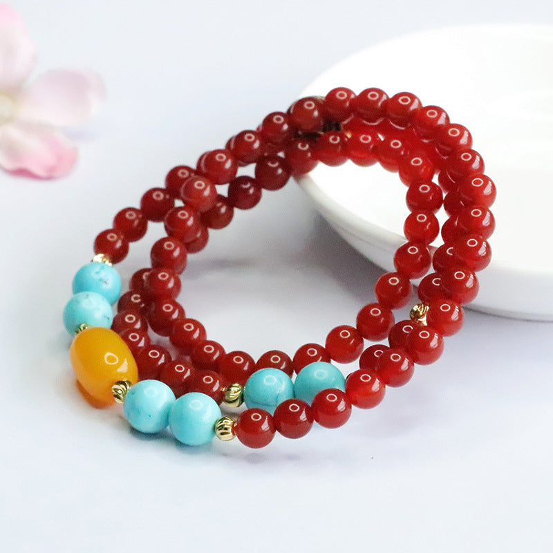 Natural red agate multi-circle bracelet, chalcedony necklace, antique style MN4062902