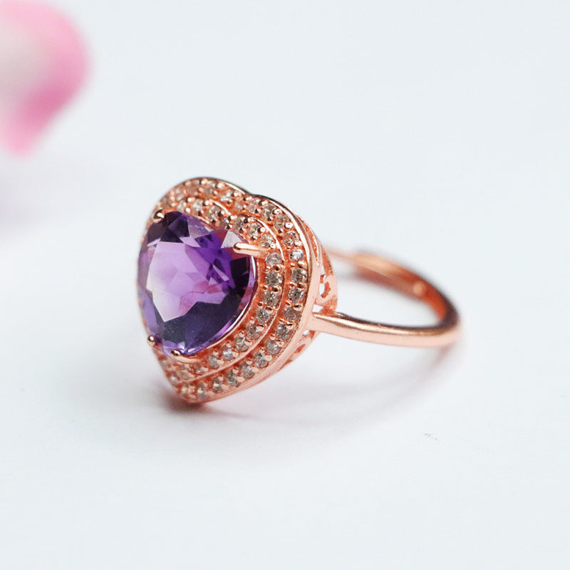 S925 silver inlaid natural amethyst ring love open ring jewelry for women CB2120150 