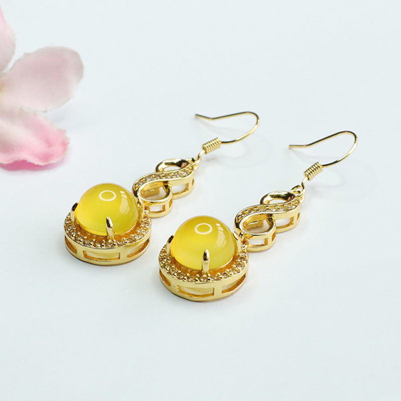 Natural red agate ear hook yellow chalcedony earrings women's jewelry MN4012301