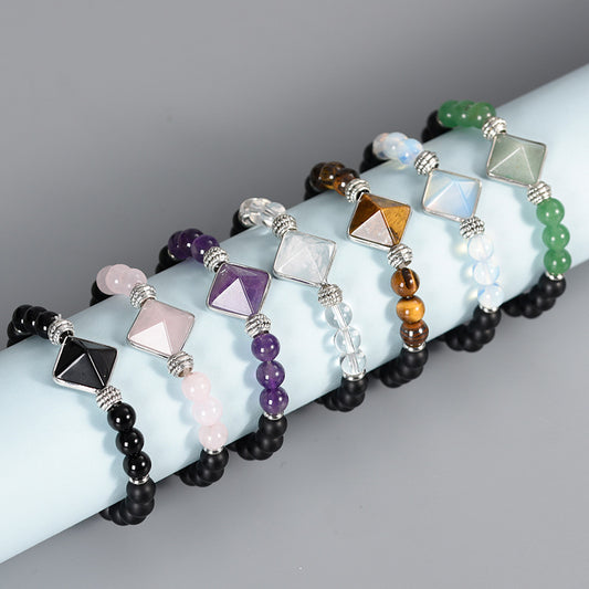 Natural crystal gemstone pyramid bracelet silver-plated seven-color bracelet European and American popular manufacturers direct sales 