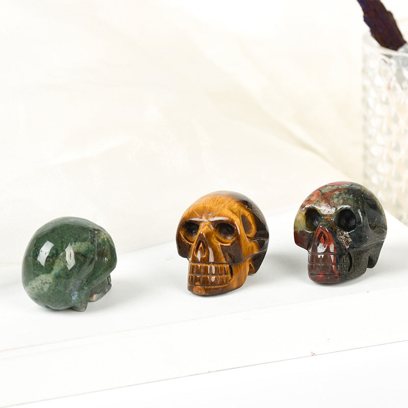 Crystal carved skull jade home office crystal pink aventurine semi-precious stone 1.5 inch skull ornament 