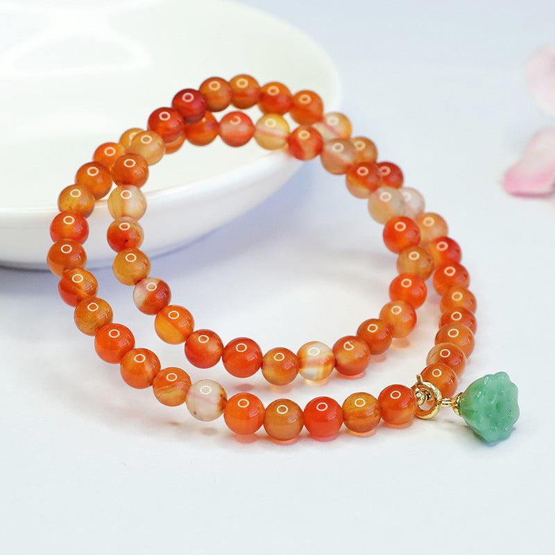 Natural red agate multi-circle bracelet lotus tassel diy chalcedony bracelet jewelry 2050507