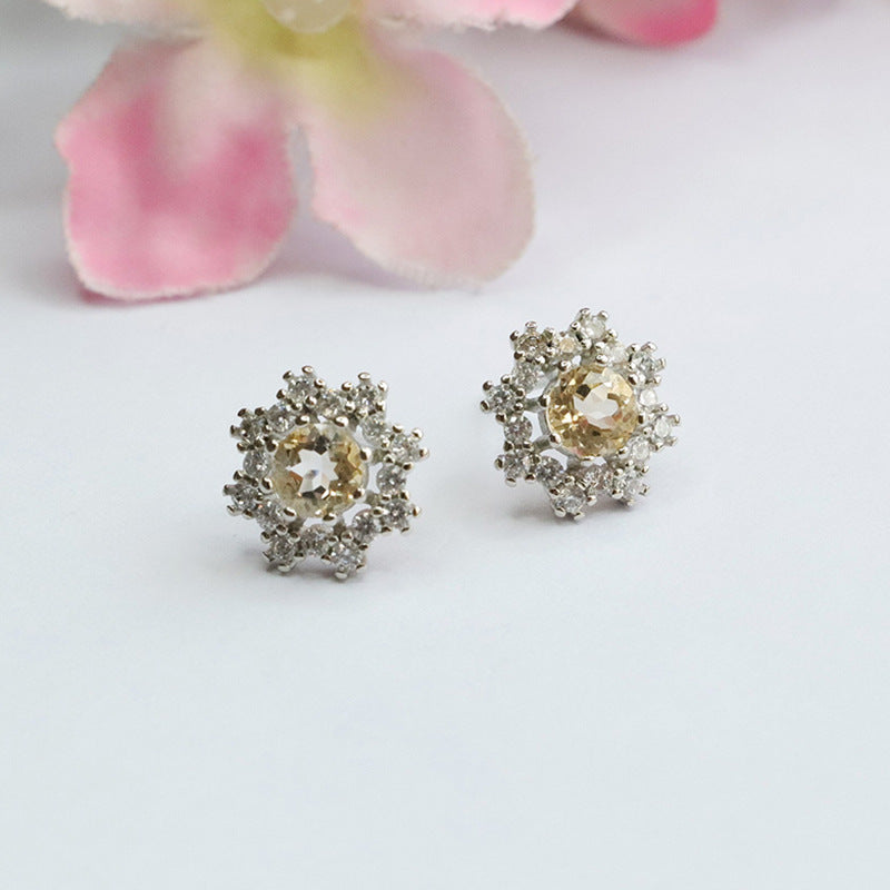 Natural Citrine Snowflake Earrings S925 Silver Needle Colorful Treasure Earrings Jewelry CB3110305 