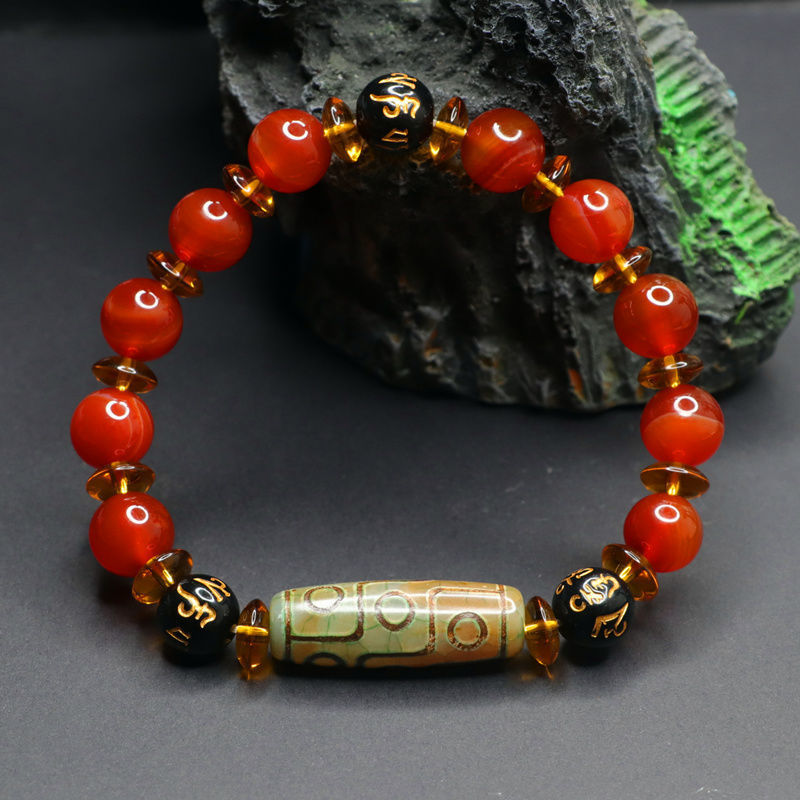 Dzi bead bracelet six words motto red agate bracelet chalcedony MN1122562