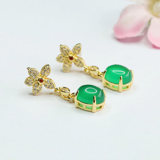 Chrysoprase Flower Earrings Red Agate Stud Earrings Fashionable Women's MN4013009