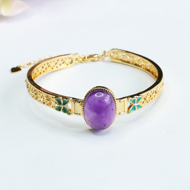 Natural Amethyst Bracelet Enamel Butterfly Bracelet Crystal Women CB3072713 