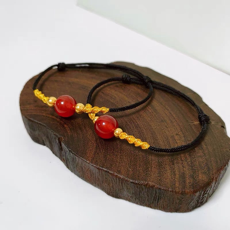 18K Gold Red Agate Bracelet Necklace Acacia Bean Clavicle Pendant Braided Douyin Same Style MN2061101