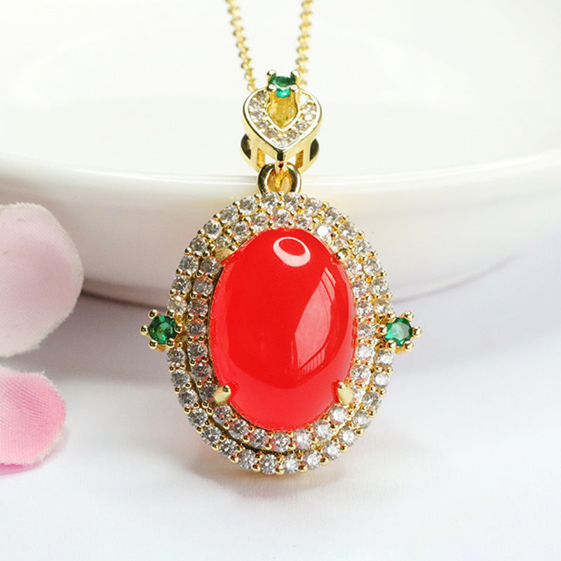 Ice green chalcedony pendant red agate yellow chalcedony necklace national trend MN4012308